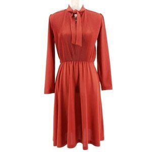 VINTAGE 60's 70's VICKY VAUGHN Orange Dress Pleated Top Tie Neck Size Small?